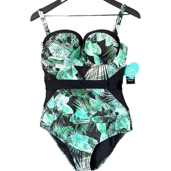 TORRID Vixen Green Palm Mesh Inset One-Piece Swimsuit Size 3 - Picture 4 of 7